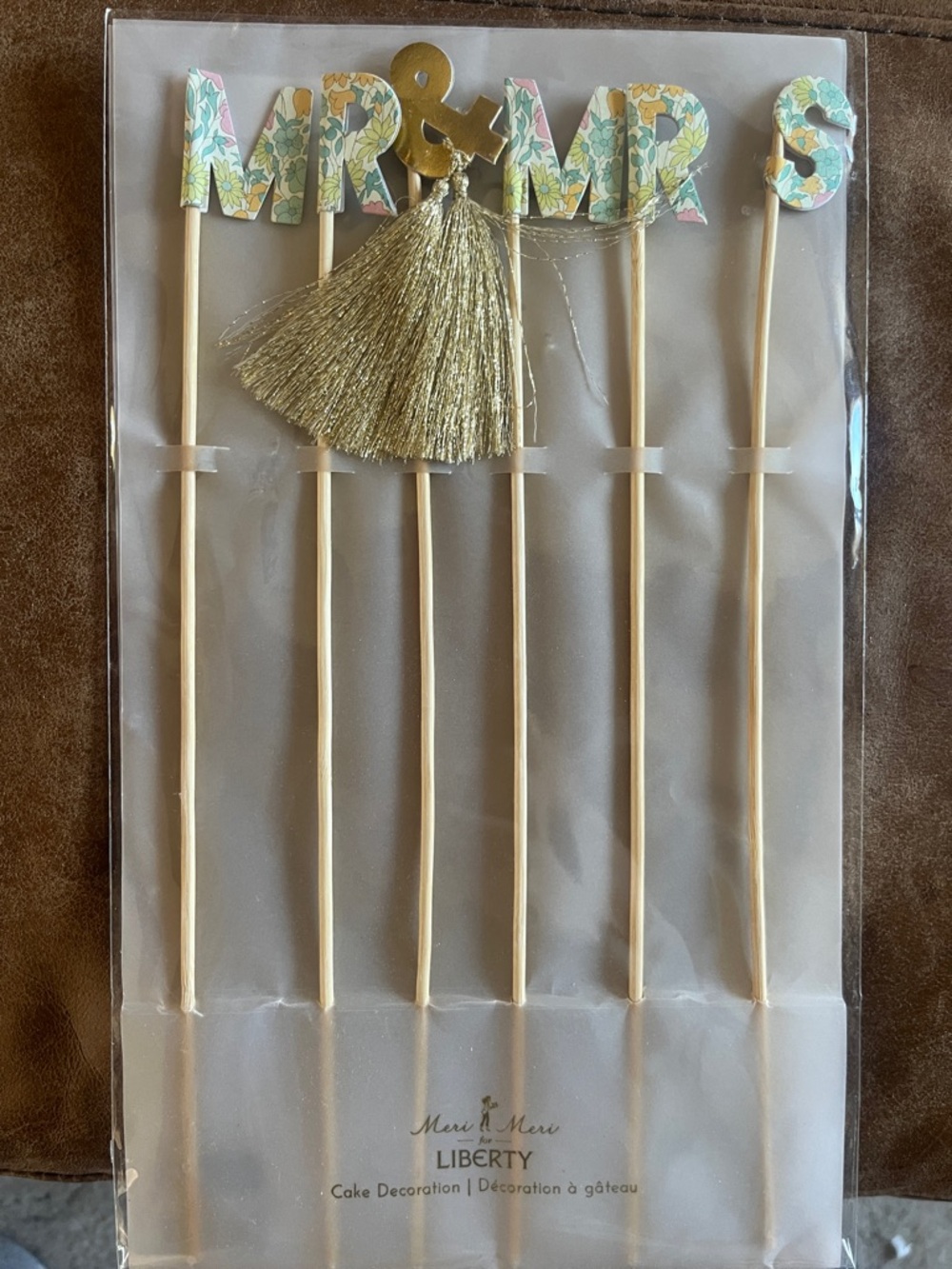 Meri Meri Floral Pastel & Gold MR & MRS Cake Toppers